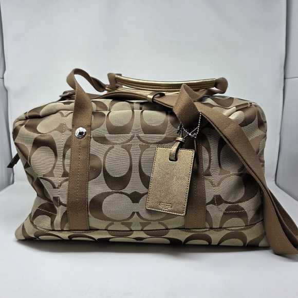 Coach | Kyra Signature Logo Travel Satchel Duffel Duffle Bag Tan Khaki - Picture 1 of 10